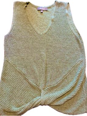 Marked Knit Sleeveless V-Neck Twist Front Tank - Sage Green